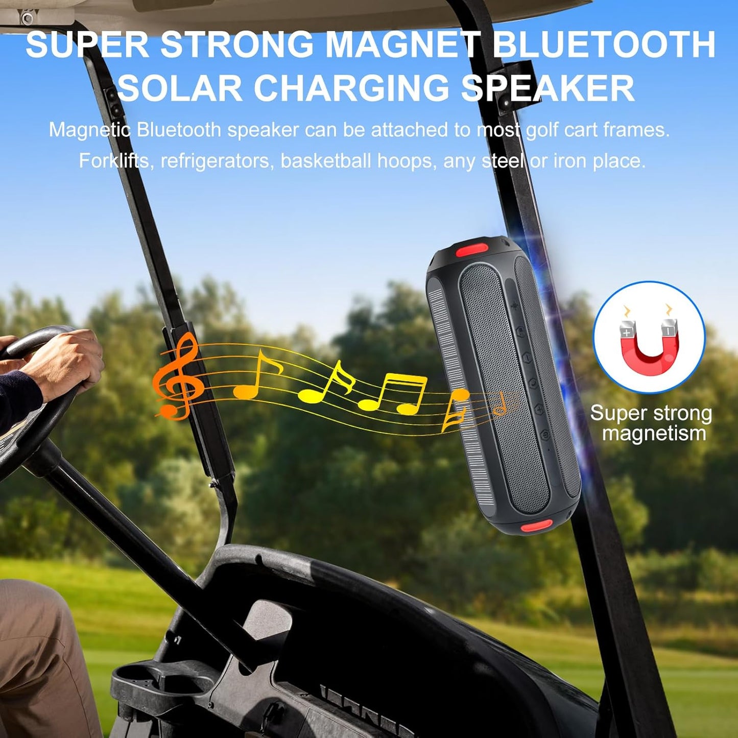 PARKVISION Magnetic Bluetooth Speaker for Golf Cart IPX7 Waterproof Built-in 5000mAh Battery 30W Loud with Bass-24 Hour Battery