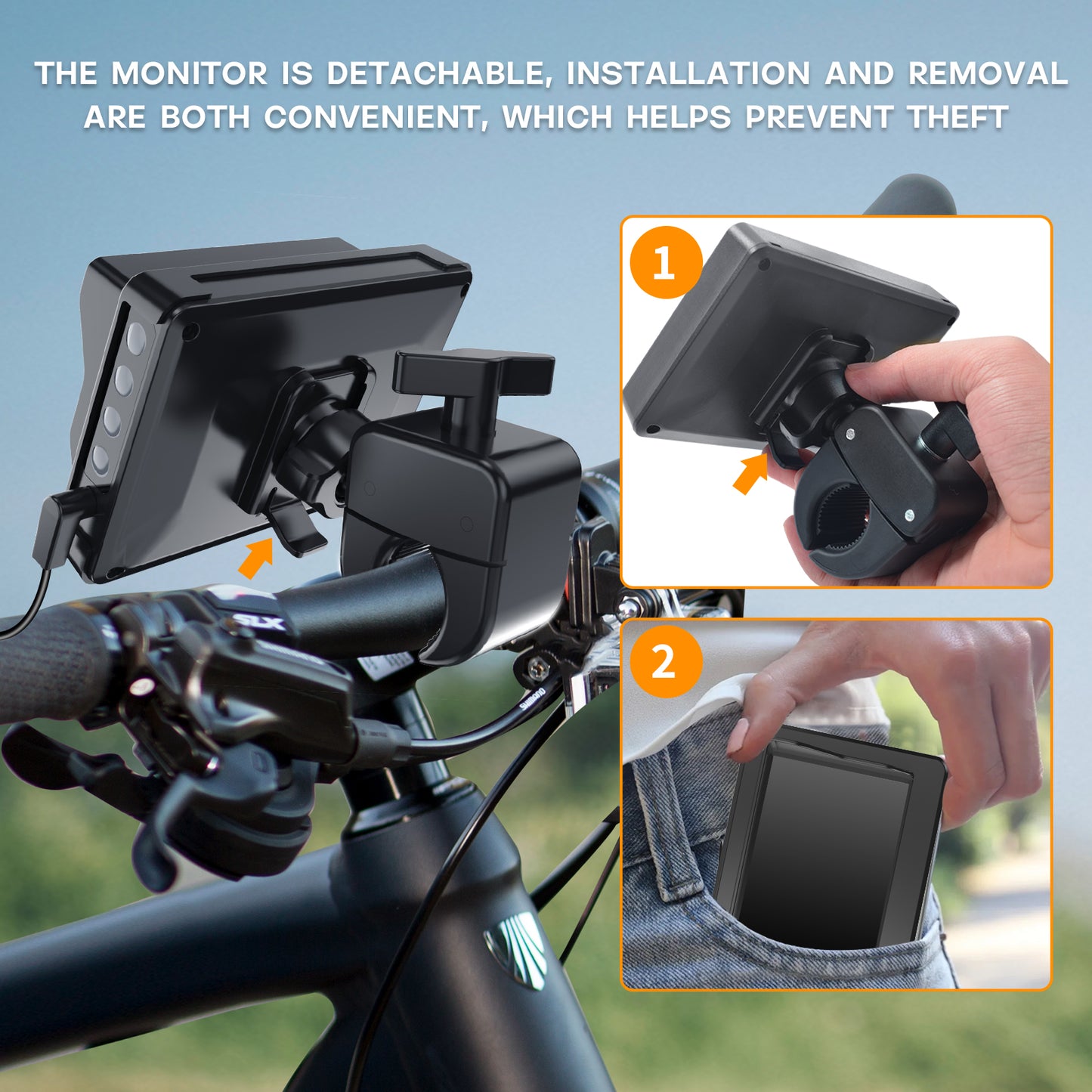 PARKVISION Bicycle Rear View Camera with Sunshade -4.3''HD 1080P Monitor with Auto Dim, Waterproof Cam-8000mah Rechargeable Battery for Mountain Ebike