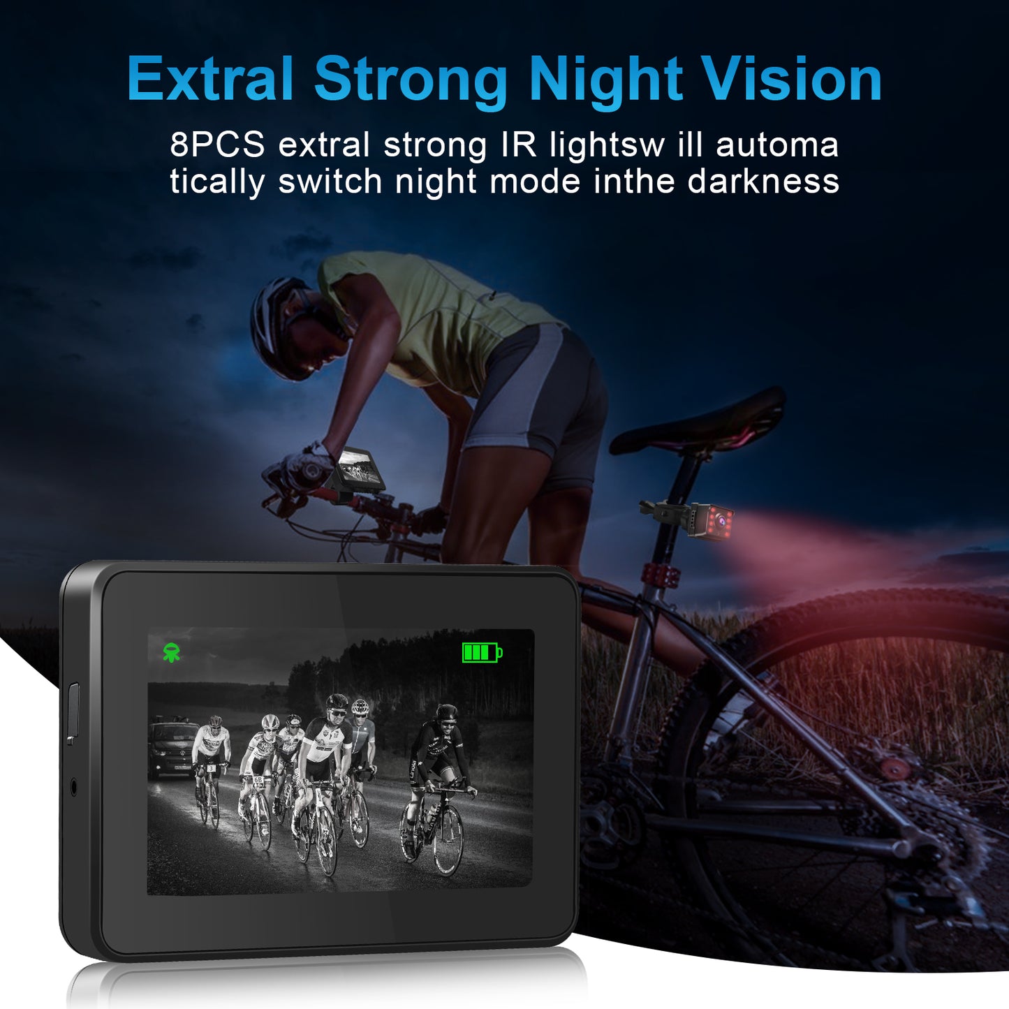 PARKVISION 1080P Bike Mirror Camera with 8-LED Night Vision,110° view with 4.3" Screen,Adjustable Rotatable Bracket for Bikes,Ebikes