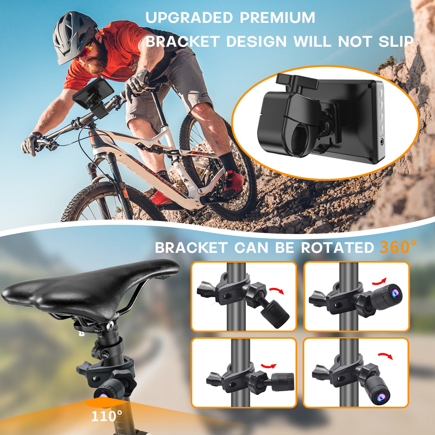 PARKVISION Bicycle Rear View Camera with Sunshade -4.3''HD 1080P Monitor with Auto Dim, Waterproof Cam-8000mah Rechargeable Battery for Mountain Ebike