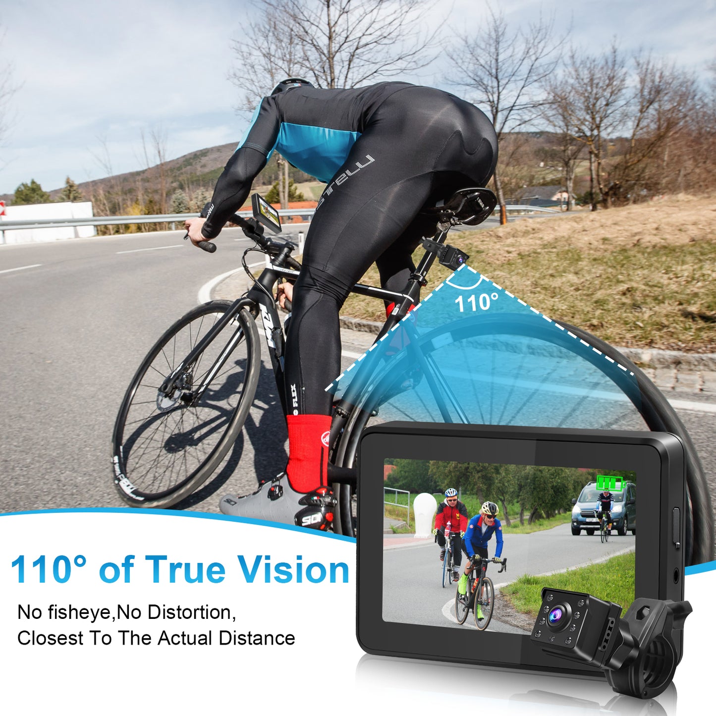 PARKVISION 1080P Bike Mirror Camera with 8-LED Night Vision,110° view with 4.3" Screen,Adjustable Rotatable Bracket for Bikes,Ebikes