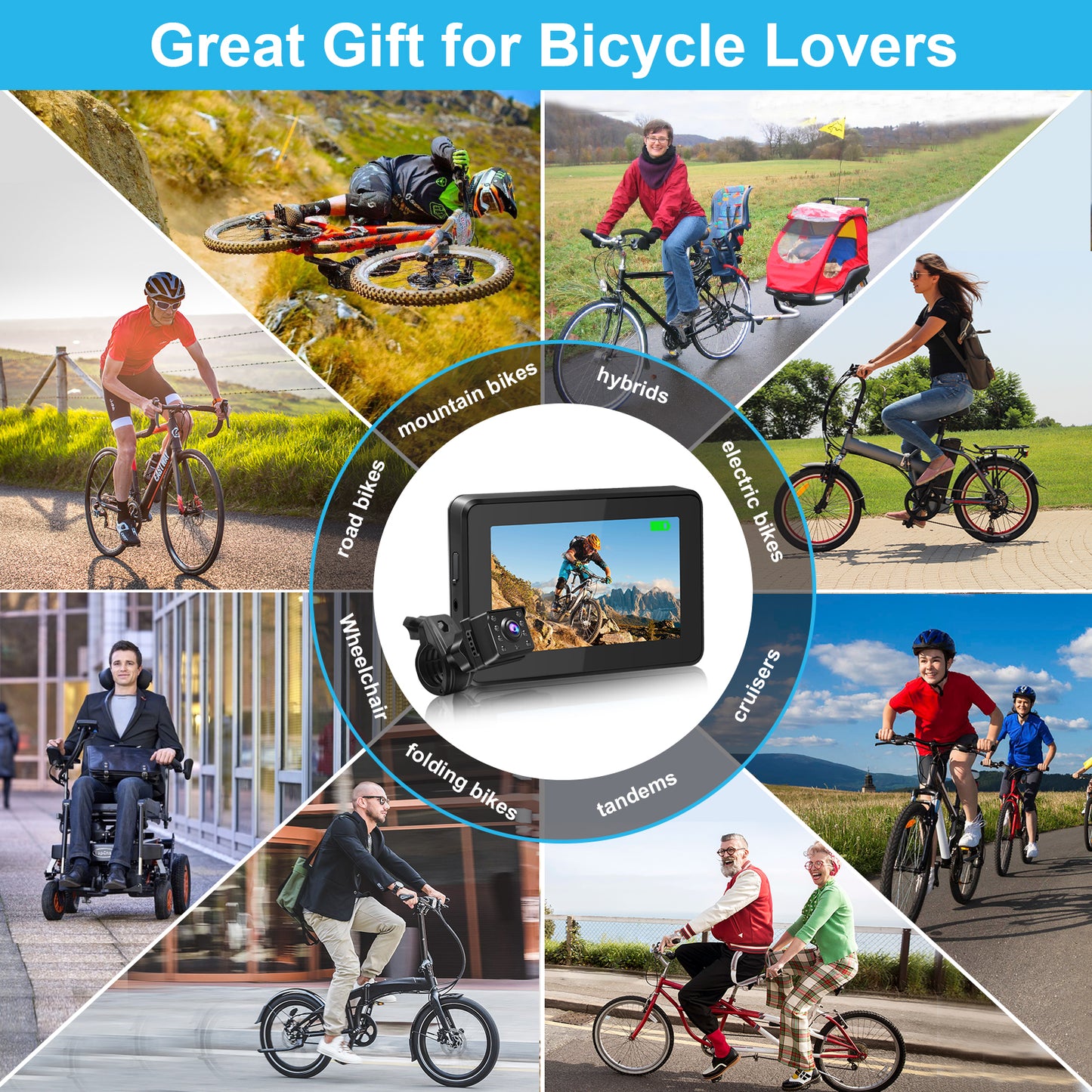 PARKVISION 1080P Bike Mirror Camera with 8-LED Night Vision,110° view with 4.3" Screen,Adjustable Rotatable Bracket for Bikes,Ebikes