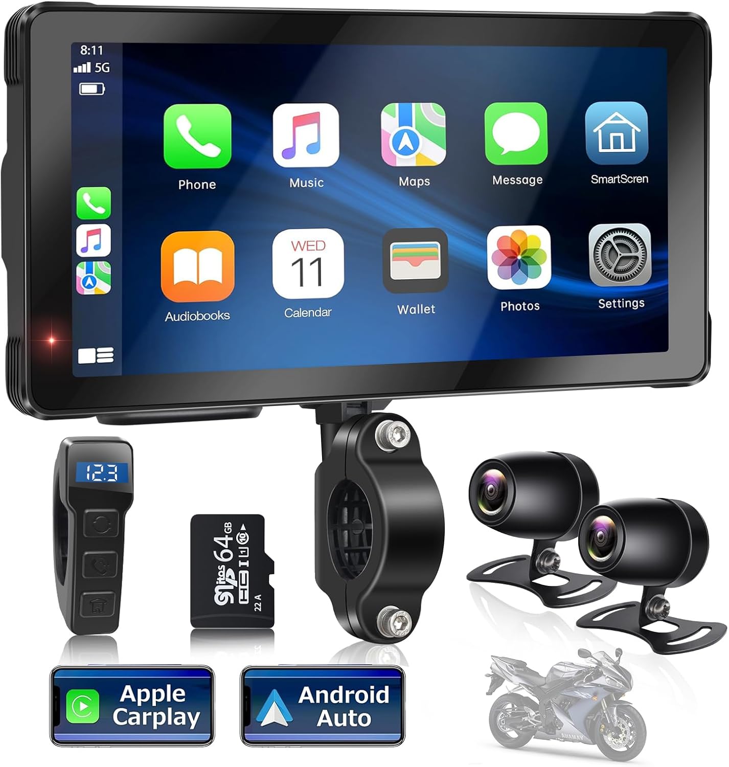 PARKVISION 5.5 Inch Wireless Carplay/Android Auto,Dual HD 1080P Cameras