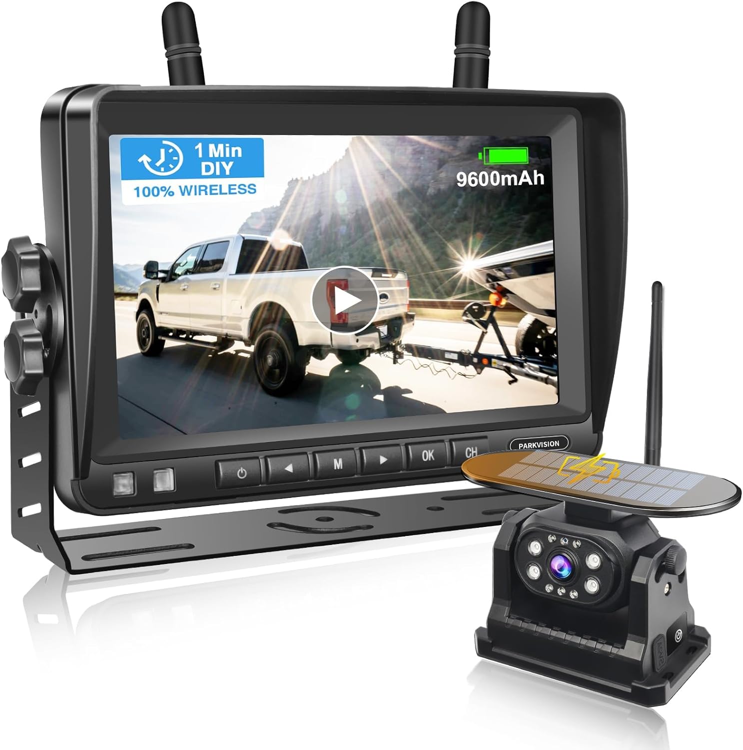 PARKVISION Reversing Camera Wireless Solar Magnetic with 7'' LCD Monitor