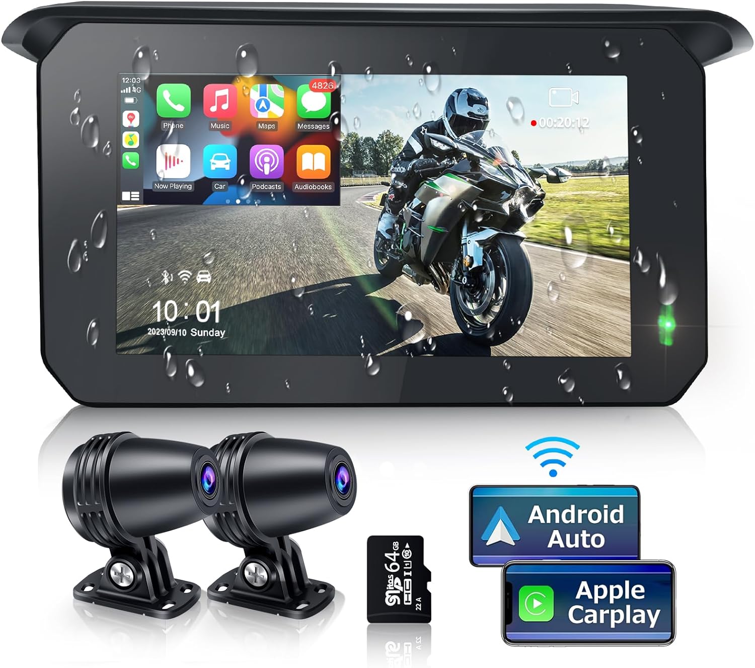 PARKVISION 5 inch Waterproof Motorcycle Wireless Carplay Android Auto