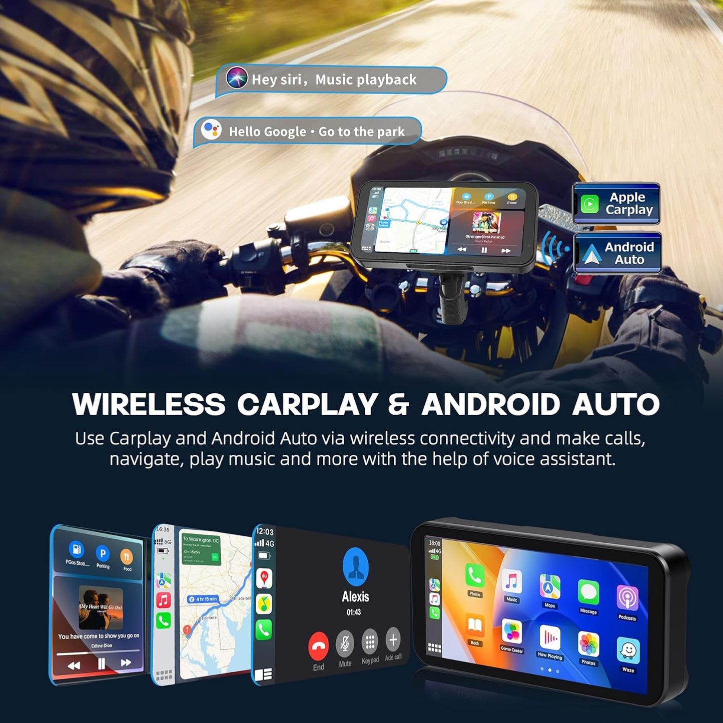 PARKVISION 6.25" Wireless CarPlay & Android Auto Touch Screen with 1080P HD Dash Cam Front and Rear, Dual Bluetooth, 64GB TF Card, IP67 Waterproof - Carplay GPS for Motorbike