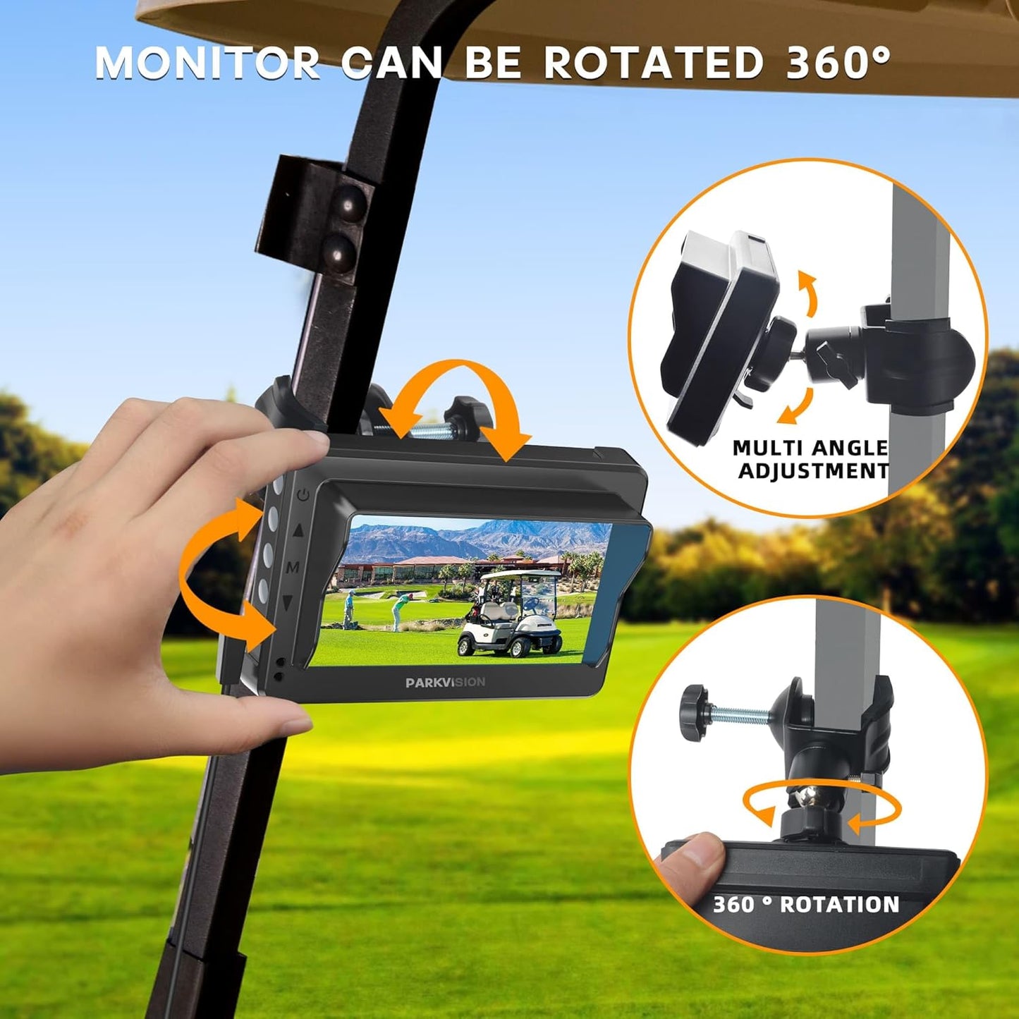 Golf Cart Mirrors Camera with Sunshade, 4.3'' HD 1080P Monitor 8000mah Rechargeable Battery