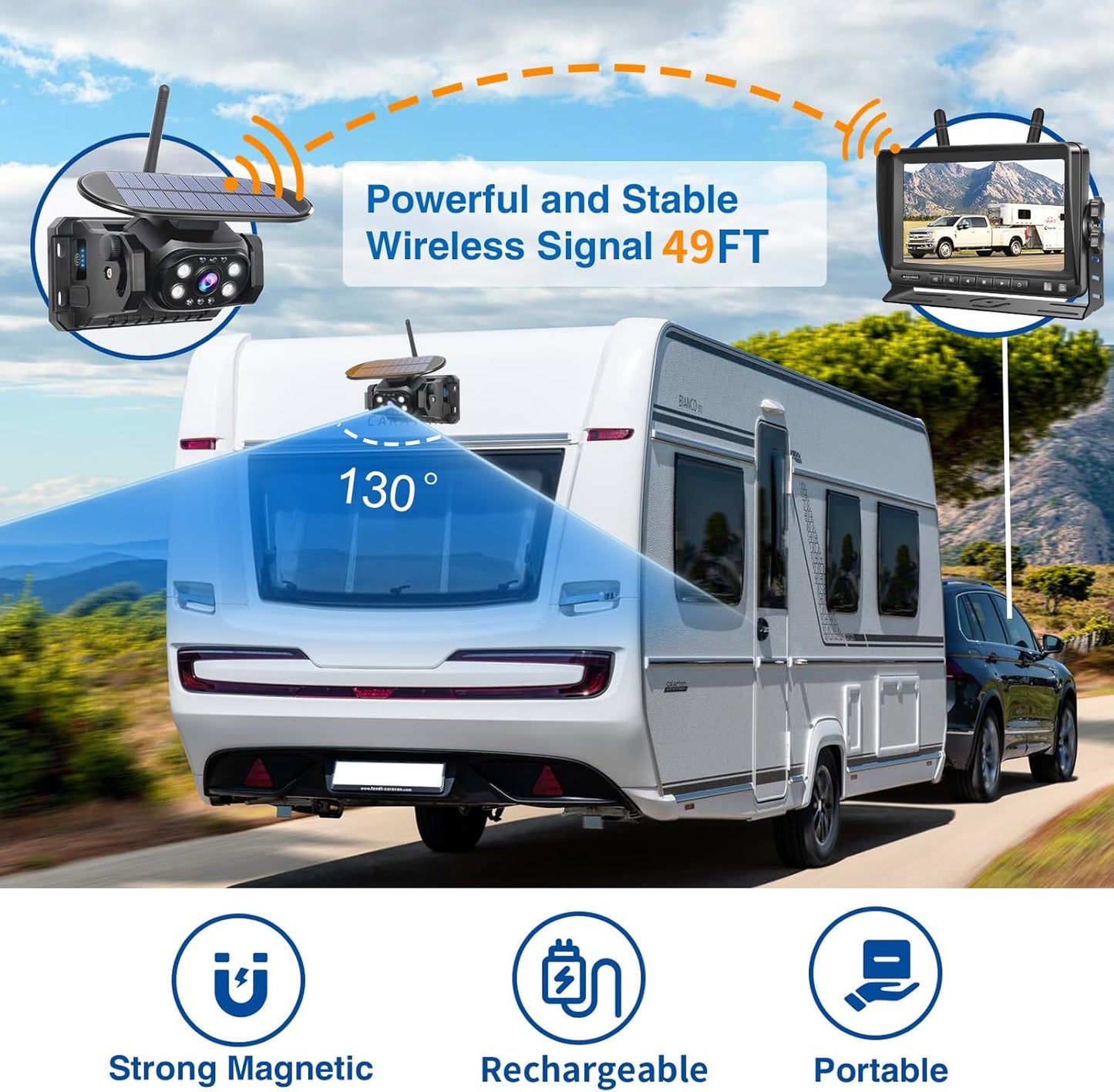 PARKVISION Reversing Camera Wireless Solar Magnetic with 7'' LCD Monitor